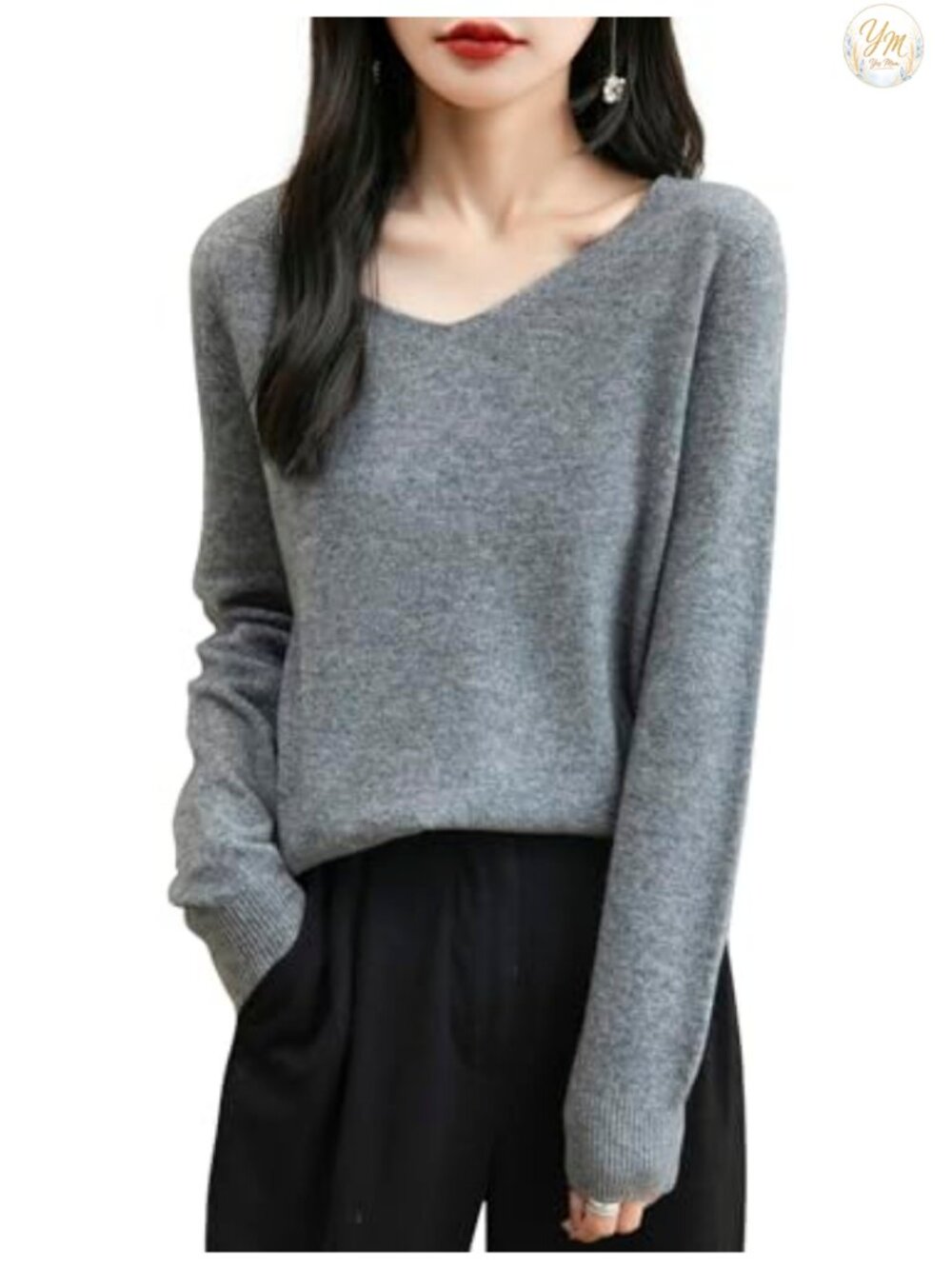 Women's 100% Merino Wool V-Neck Pullover Seamless Knit Long Sleeve Sweater
